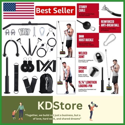 Home Gym Pulley System with 330lb Capacity, 3 Handles, Easy Assembly, Iron