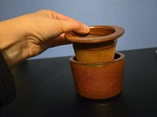 Vintage Studio Art Stoneware Pottery Butter Bell? Keeper Crock 2 Nestled Dishes 