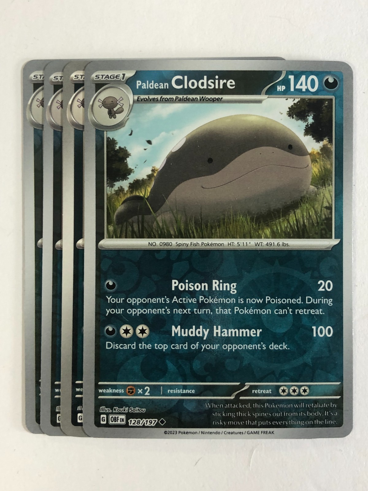 Pokemon TCG Obsidian Flames 4x Playset Reverse Holographic Clodsire 128/197 NM