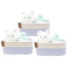 3 Pack 11.5x7.5x4.7" Cotton Rope Woven Storage Baskets White Blue for Shelves
