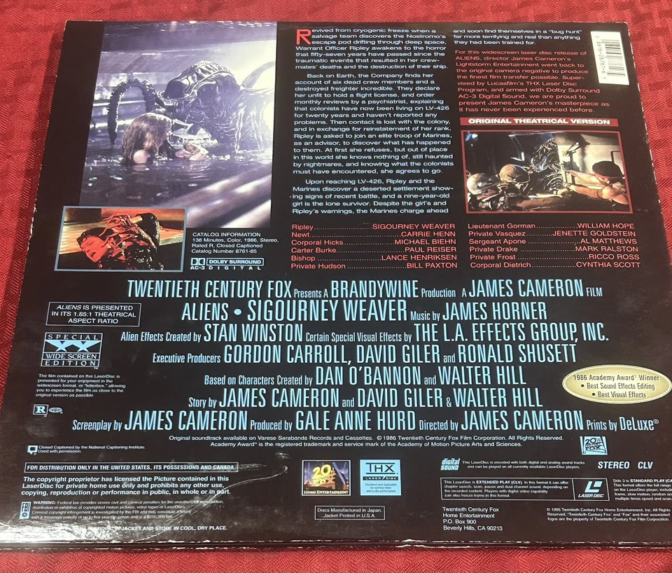 Aliens The Movie LaserDisc LD Movie Widescreen Edition Sigourney Weaver - Image 2 of 2