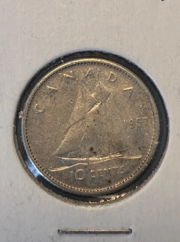 1957 Canada Silver Dime 10 Cents Elizabeth II .800 Fine Bluenose Coin VF