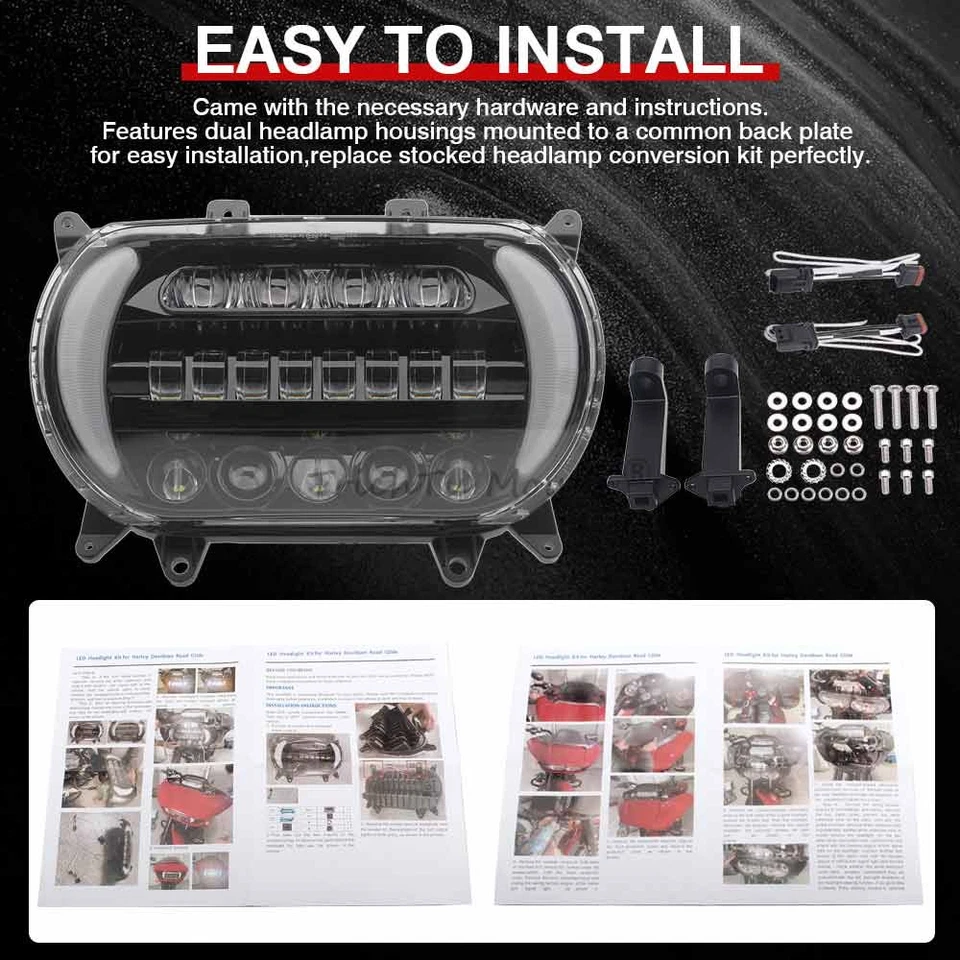 LED Headlight Headlamp Projector Hi/Lo Beam Fit for Harley Road Glide 2015-2023 - Image 3 of 4