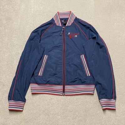 Diesel Bomberjacke Herren XL blau Varsity gestreift Kragen gerippter Saum Bündchen
