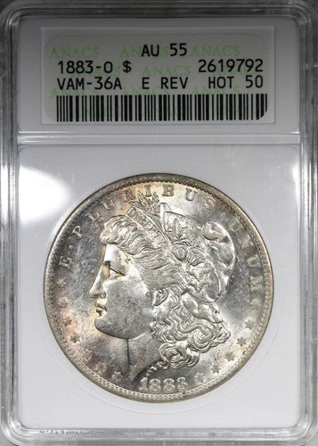 1883-O Morgan Dollar AU55 Soapbox Holder VAM-36A E REV HOT-50