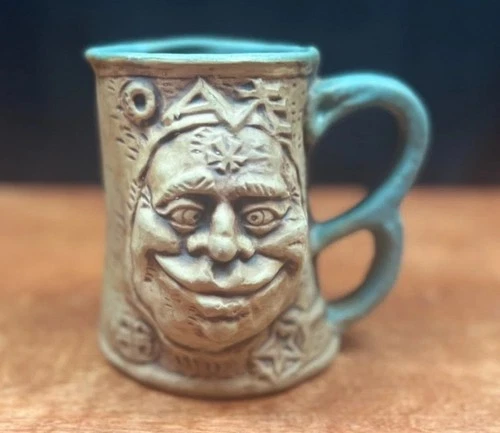 1971 Jim Rumph Pottery Face Tankard Mug With Troll Inside and Medusa Design