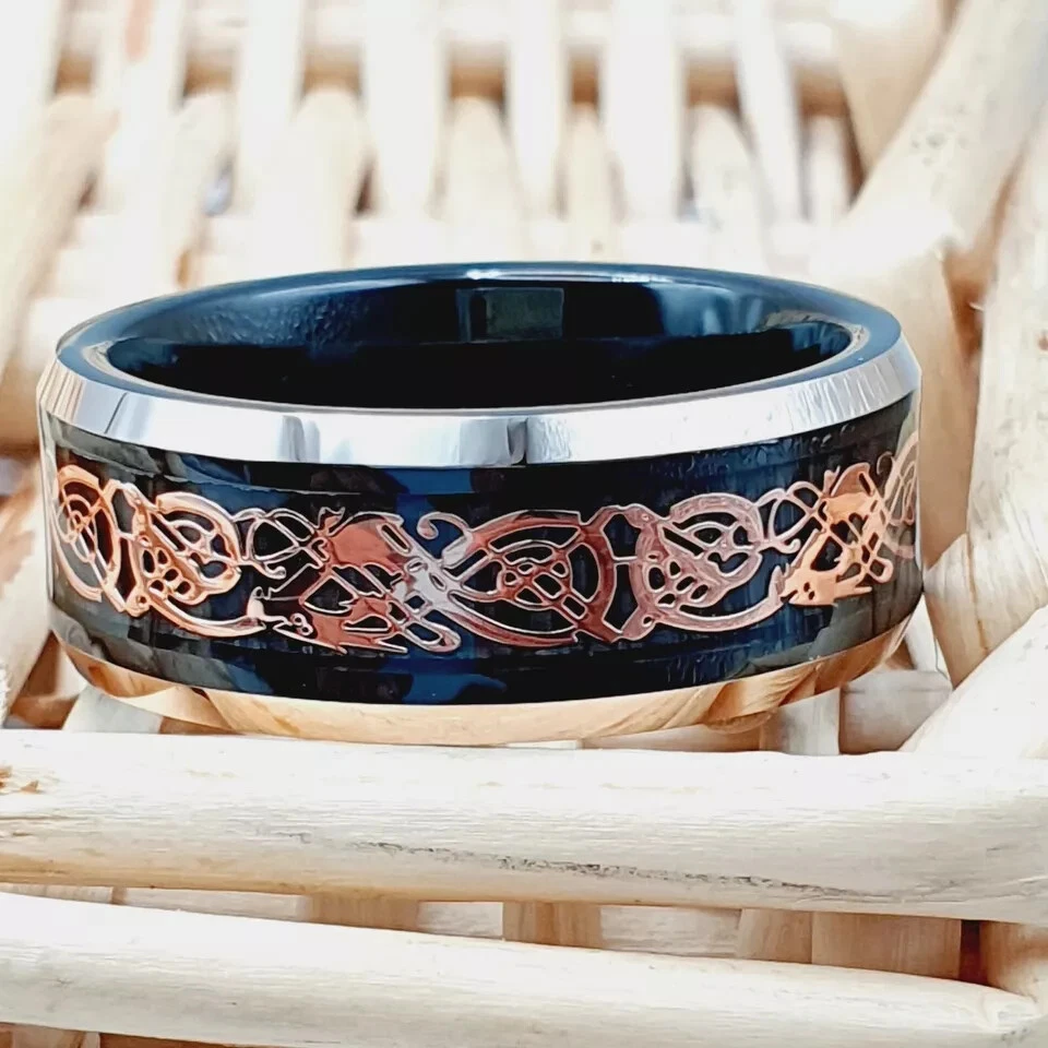 Black Tungsten Ring Celtic Dragon Knot Inlay Tungsten Wedding Band For Men Women - Image 3 of 4