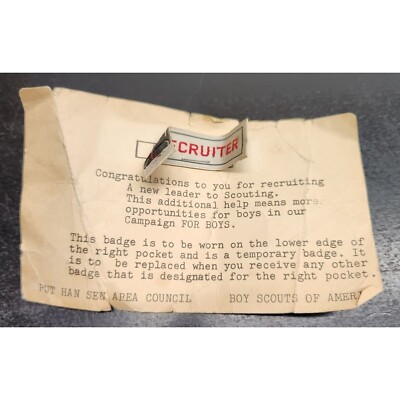 Vintage recruiting patch on original index card - Put Han Sen Area Council - BSA