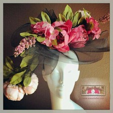 Royal Ascot Fascinator Kentucky Derby Hat Black Green Pink Mauve Del Mar Races