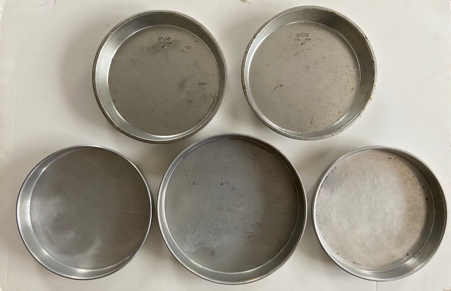 Lot 5 Vintage WearEver Ekco Aluminum Round Layer Cake Pans 9" 8" x 1.5
