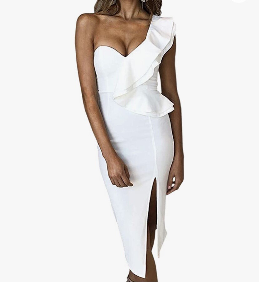 Women's White One Shoulder Ruffle Dress Size Small | eBay Women's White One Shoulder Ruffle Dress Size Small | eBay