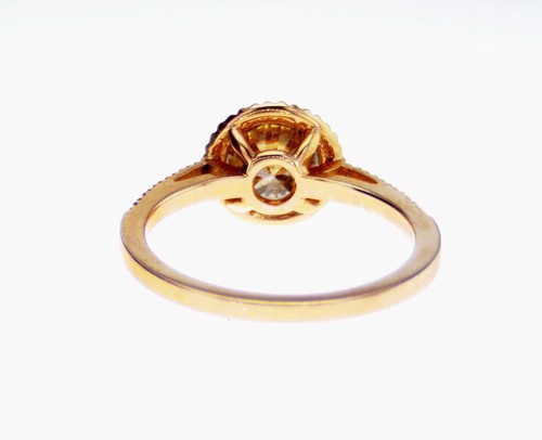 Anillo de compromiso halo de diamantes marrón de corte redondo de 1,12 tcw oro rosa 14k talla 6,75 - Imagen 4 de 8