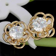 2Ct Lab Created Diamond Push Back Flower Stud Earrings 14K Yellow Gold Finish
