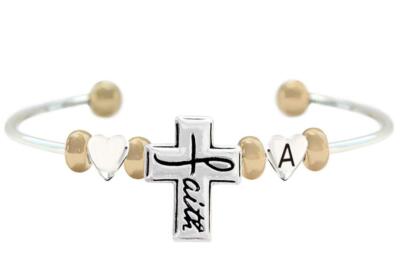 Custom Faith Cross Two Tone Gold Silver Cuff Bracelet Jewelry Choose Initial