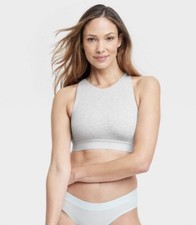 Auden Women's M Medium Bralette Bra Heathered Gray Cotton Stretch Cross Back New