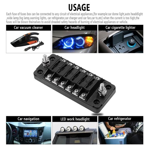 6 Ways Blade Fuse 32V 75A Car Boat Fuse Box Holder W/ Power Panel Board Camper - Picture 3 of 24