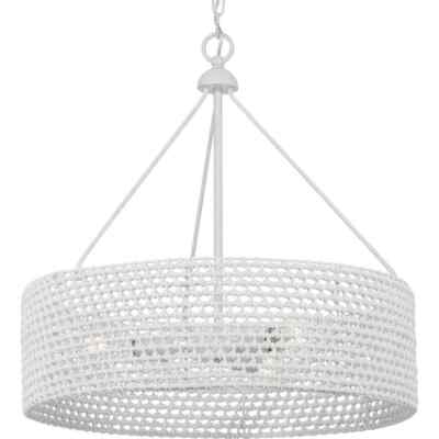 Progress Lighting Sugar Reef 22 in. 3-Light Cottage White Coastal Shaded Pendant