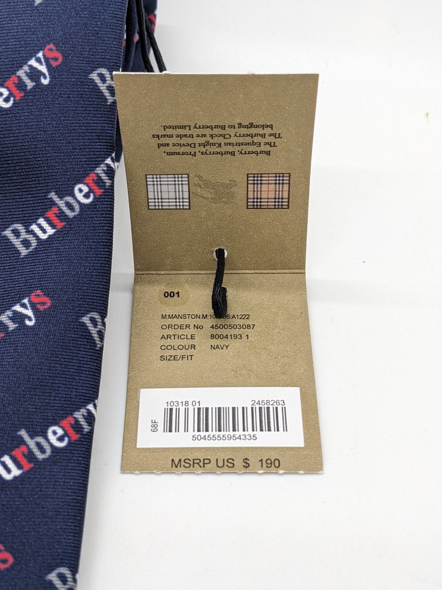 NEW Burberry Silk Navy Blue Logo Designer Tie Italy MSRP