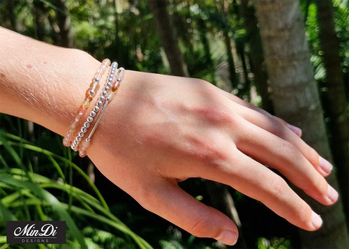 Handmade Stackable Stretch Bracelets With Sterling Silver & WatermelonTourmaline - Picture 4 of 11