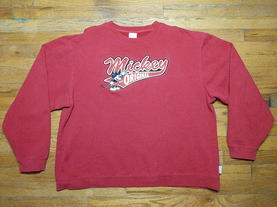 Sudadera De Colección Disney Bordada Mickey Mouse Cuello Redondo Para Hombre XL Roja Foto 2 de 4