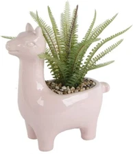 Flora Bunda Artificial Fern in 11" Tall Ceramic Llama Planter