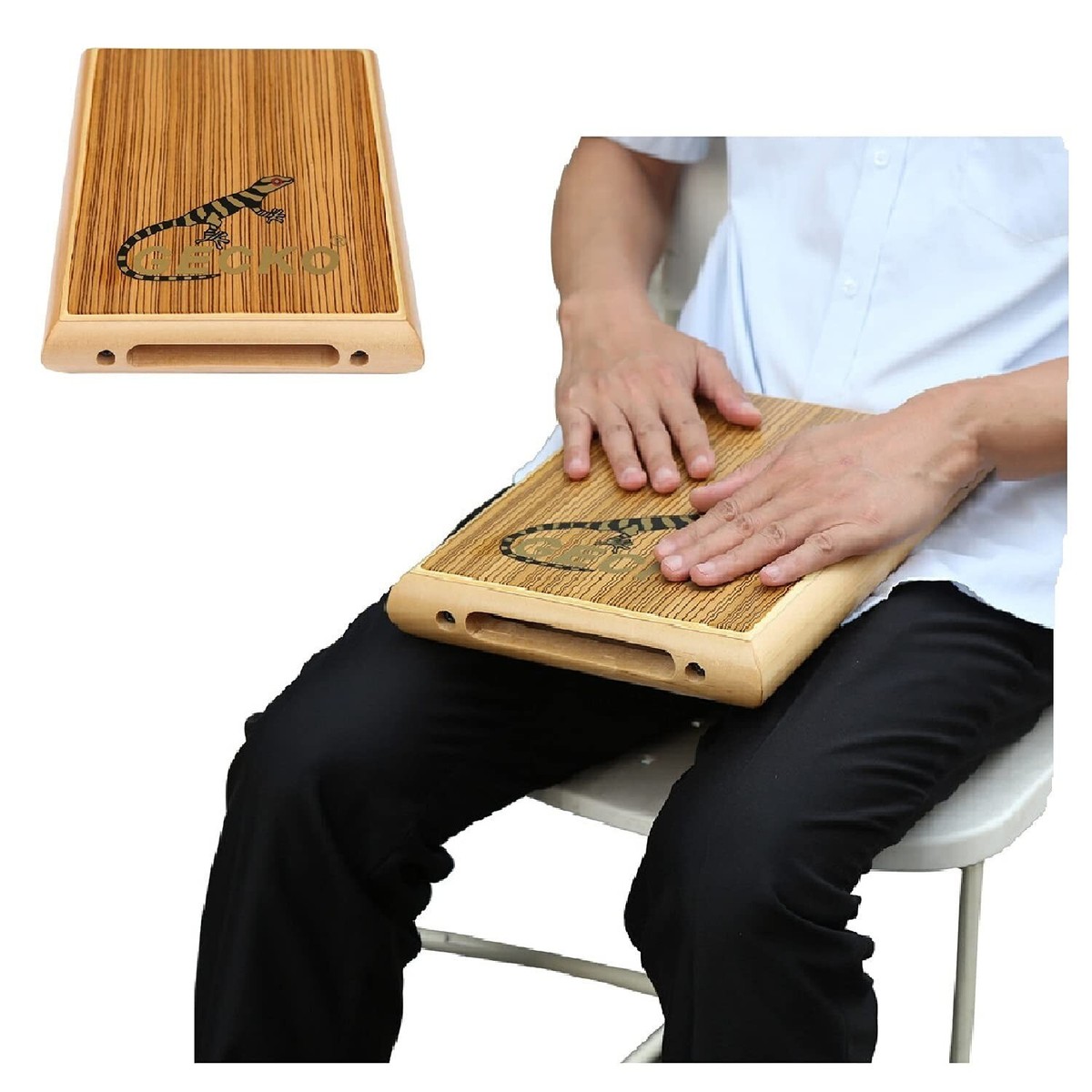 GECKO Travel Cajon,Cajon Box Drum Percussion Instrument Zebra Wood