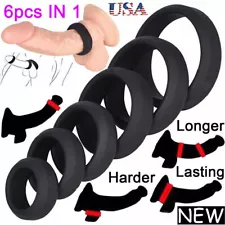 6PCS Cock Ring Silicone Super Stretchy Strong Stay Harder Penis Rings Sex Toys
