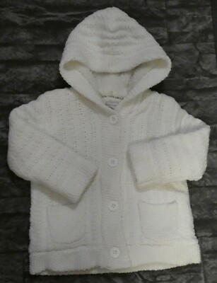 LITTLE ROCHA BABY FLEECE LINED KNITTED CARDIGAN ARON STYLE HOOD AGE 18-24 MONTHS
