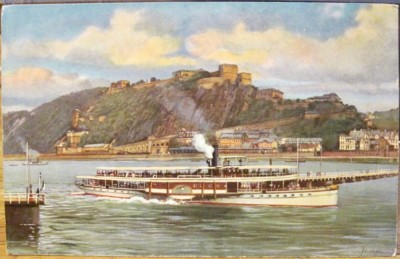 Art Postcard H Hoffmann HEIDELBERG Germany CastIe River Steamer Siebenhar Cöln