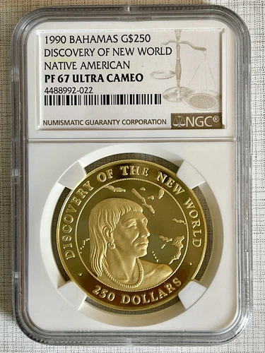 Bahamas 1990 Discovery of New World Native American $250 Gold NGC PF67 SKU# 6732