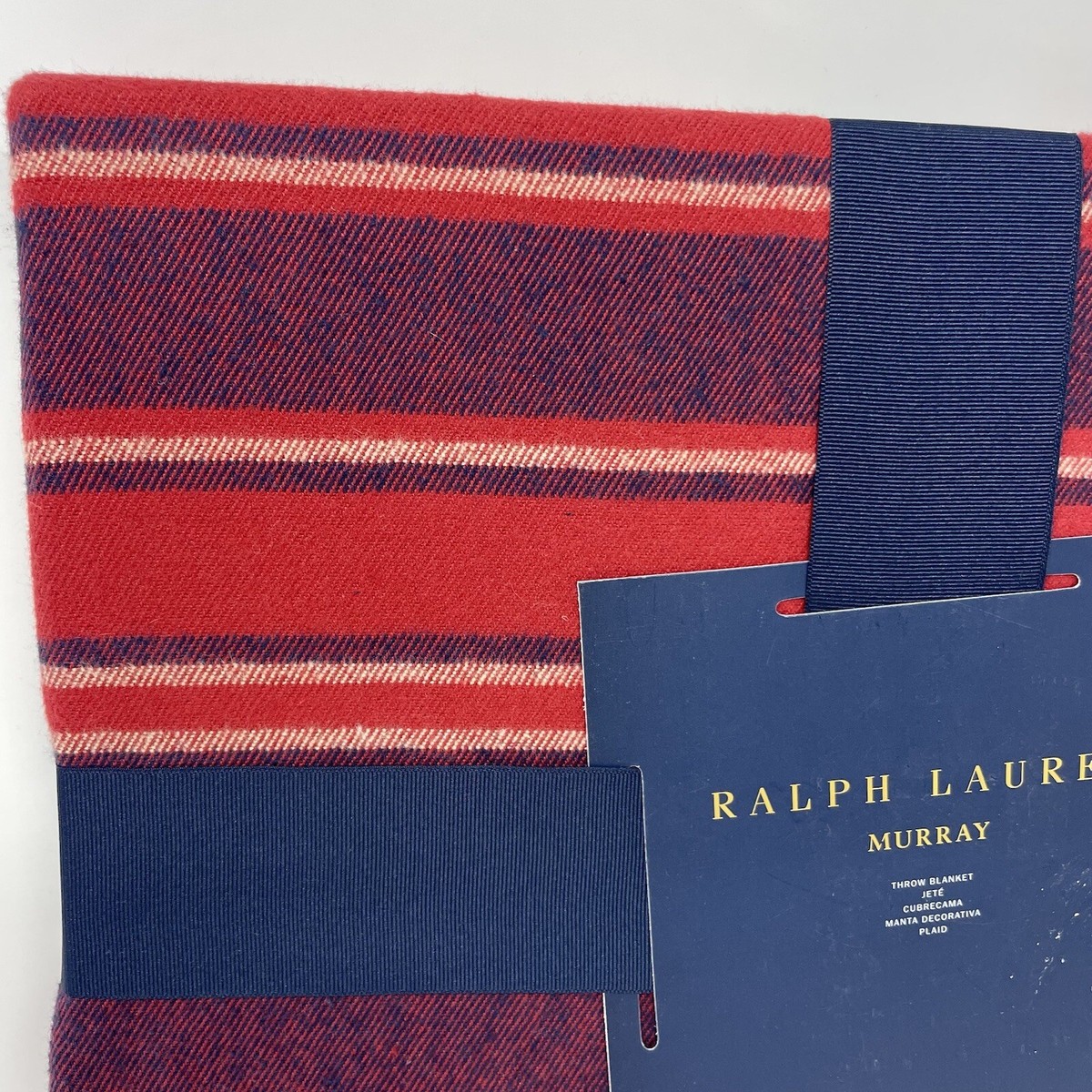 Ralph Lauren Murray Plaid Throw Blanket Jete 54x72 Red/Blue 100