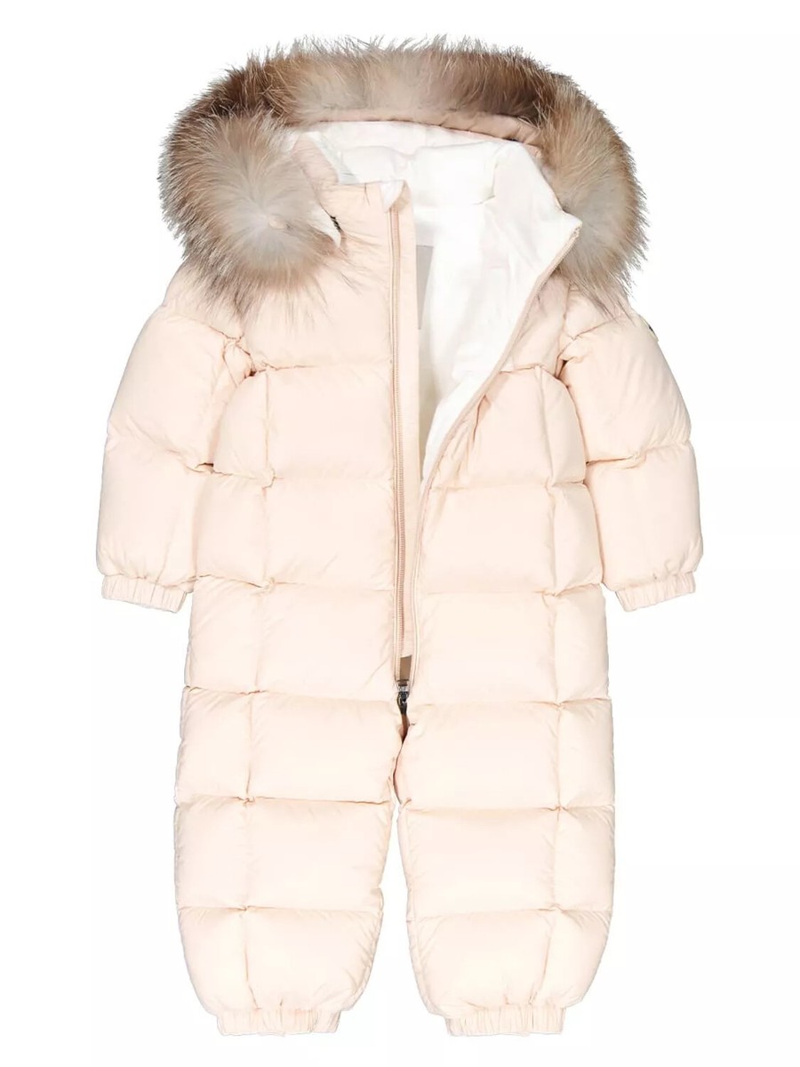 NEW Moncler Overalls Jean Padded Suit Blush Pale Pink Snowsuit