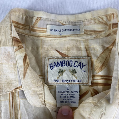 Bamboo Cay Hawaiian Shirt Mens Large Beige Sateen Resort Wear Short Sleeve - Picture 3 of 8