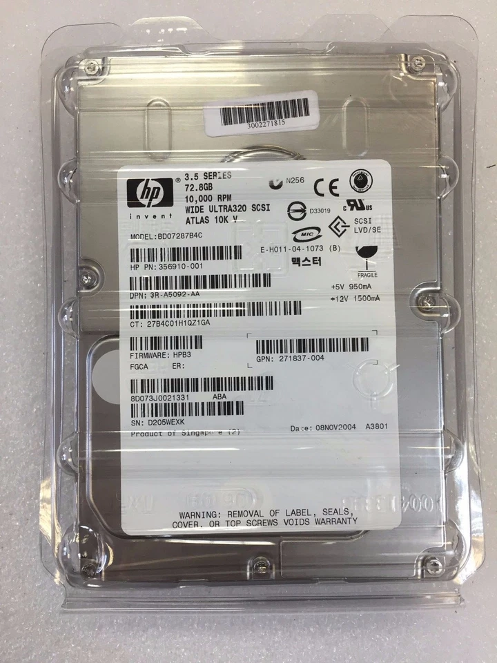 HP 356910-001 72.8GB 10K Wide Ultra320 SCA SCSI 3.5" Hard Disk Drive- BD07287B4C - Image 3 of 4