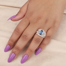 London Blue Topaz Gemstone 925 Sterling Silver Jewelry Statement Ring For Gift