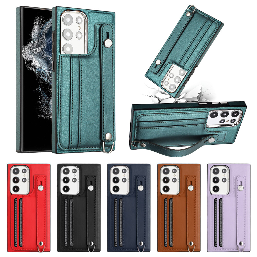 For Samsung Galaxy S23 Ultra S22 Stand PU Leather Wrist Strap Wallet