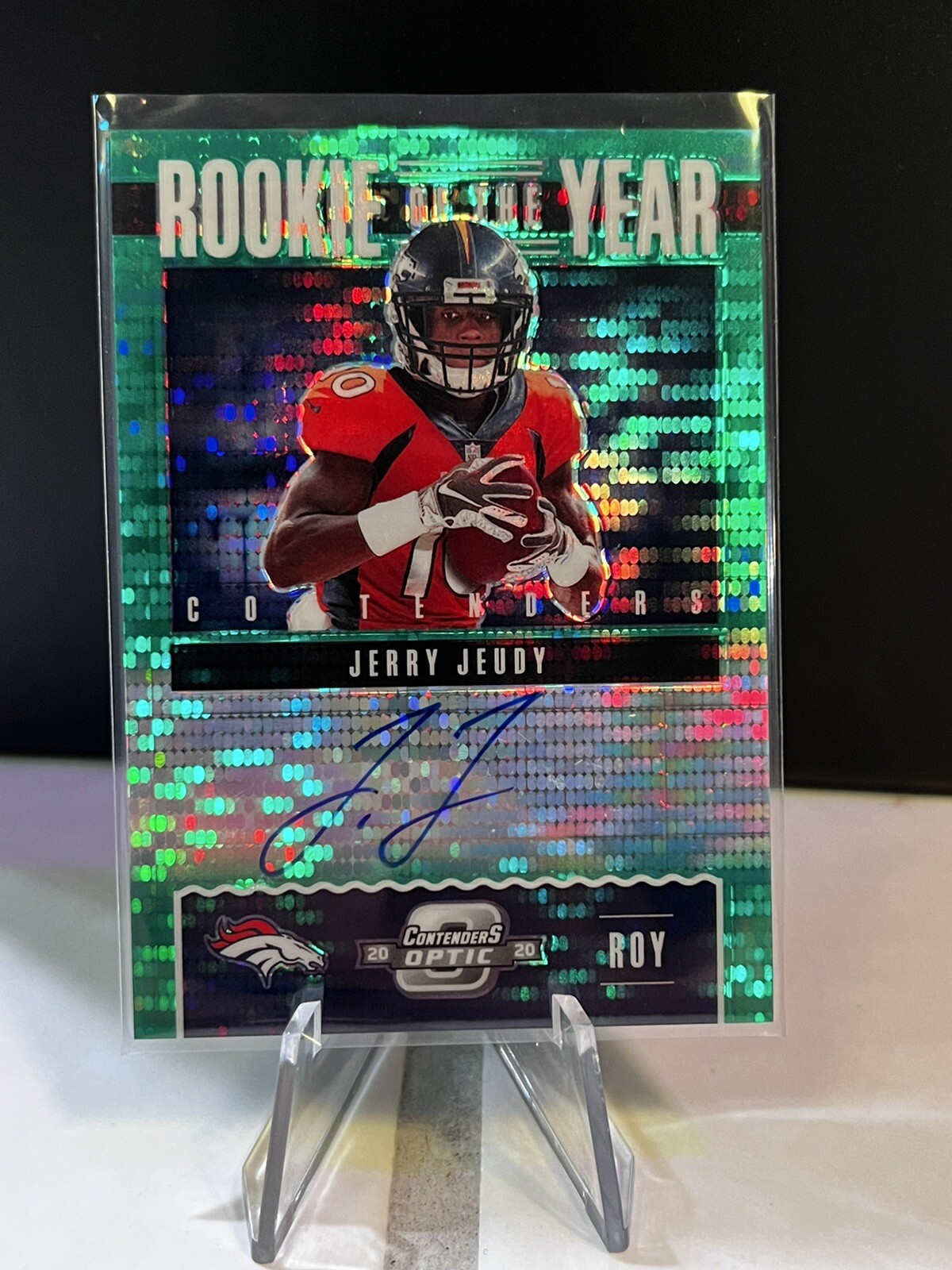 2020 Optic Contenders Jerry Jeudy Rookie of The Year Green Pulsar Auto 13/27