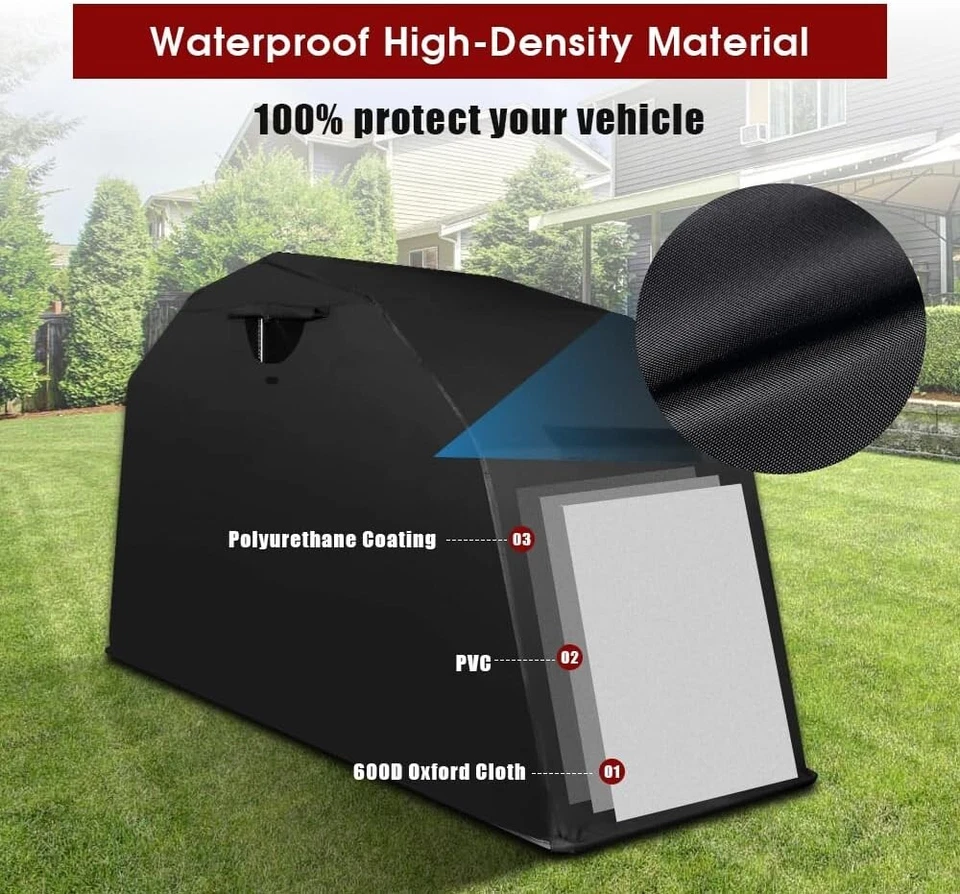 Motorcycle Shelter Storage Sheds Cover Garage 136"x54" x75" Waterproof Outdoor - Image 4 of 4