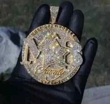 4Ct Round Real Moissanite Men's Customized Name Pendant 14K Yellow Gold Plated