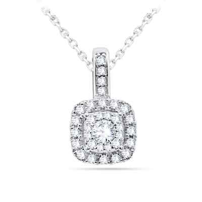 14K White Gold Plated 3/4Ct Certified Natural Diamond Halo Pendant 18'' Necklace