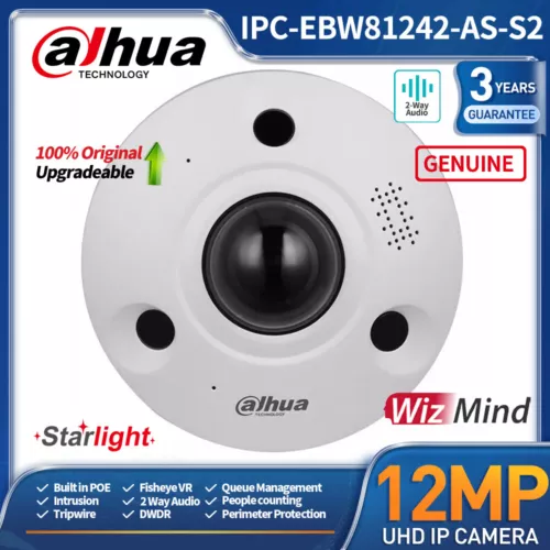 Dahua 12MP Fisheye IP Camera IPC-EBW81242-AS-S2 IR PoE 2-Way Audio US Panoramic - Picture 12 of 21