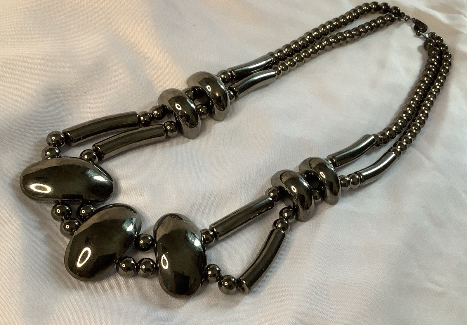 Black Hematite Double Strand Statement Necklace 2… - image 1