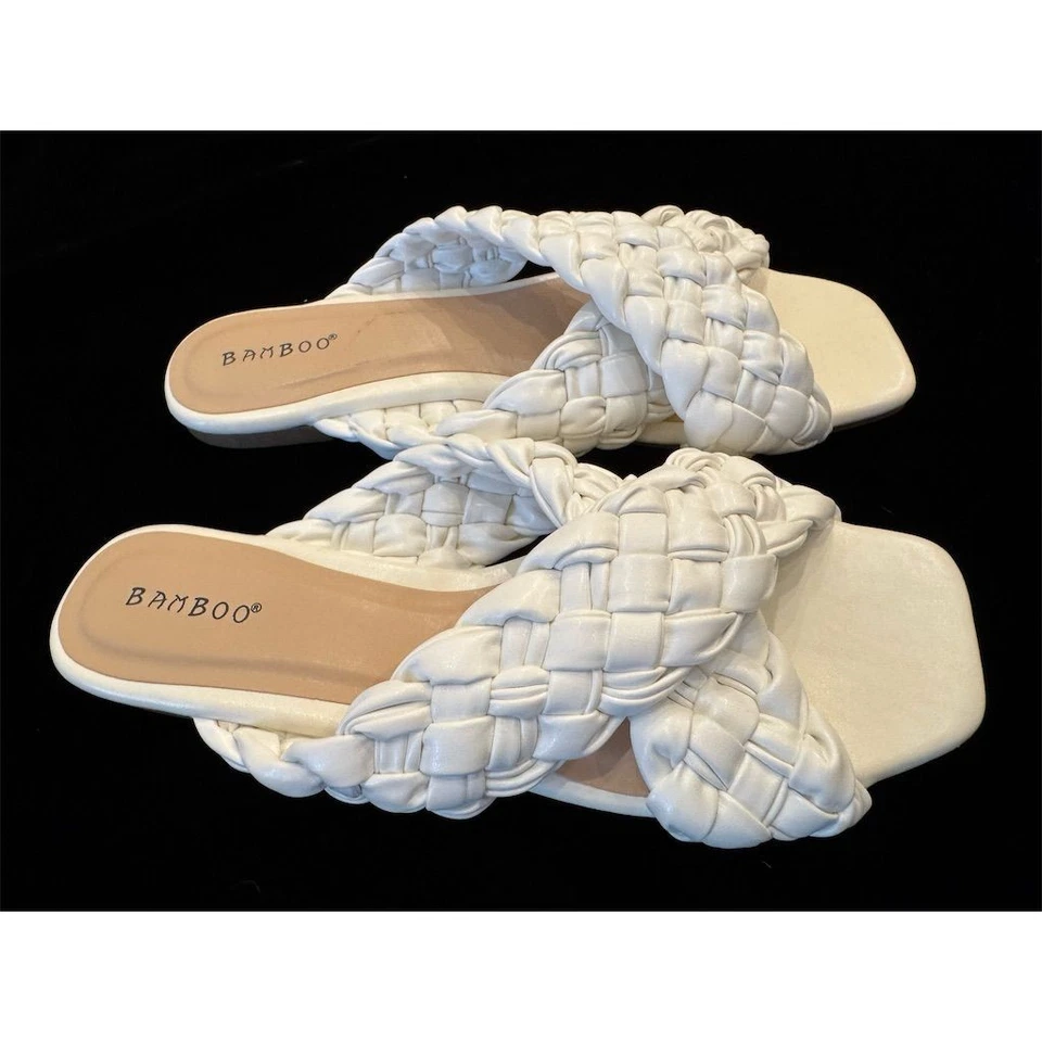 Bamboo Women's White Braided Crisscross Strap Wedge Sandals Size 7.5 - Изображение 3 из 4