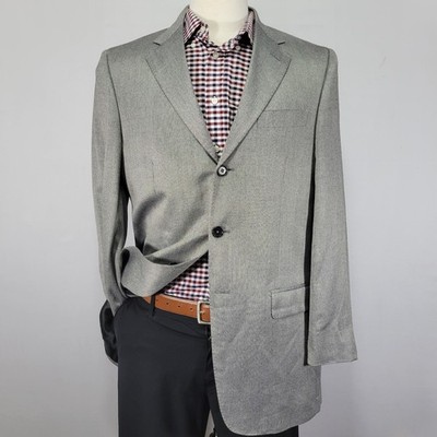 Saks Fifth Avenue Men's Sport Coat Blazer Three Button Herringbone Rayon 40L