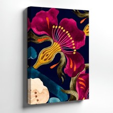 Wall Art Pink Floral Botanical Navy Background Flower Home Living Bedroom Print