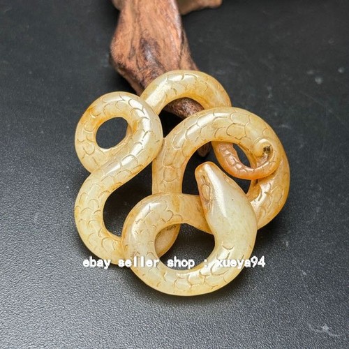 Chinese Antique Tang Dynasty Hetian Ancient Jade Carved Snake Jade Pendants - Picture 3 of 9