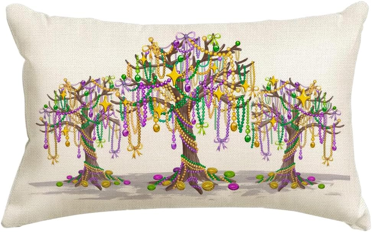 Mardi Gras Pillow Cover 12X20 Inch Trees Beads Decorative Pillow Case Holiday De