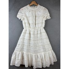 J crew Romantic Lace Trim Tiered Prairie Dress White Short Sleeve Ruffle Neck 00