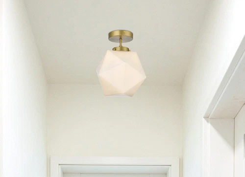 Living District Lawrence 10" Flush Mount Frosted White Shade In Satin Gold - Picture 2 of 9