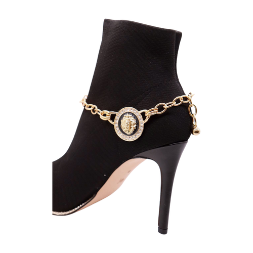 Women Gold Metal Chain Boot Bracelet Shoe Lion Head Coin Double Sided Charm SET - Photo 2/24